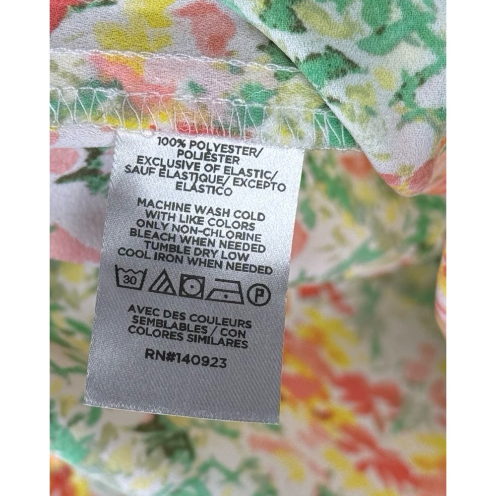 LOFT Floral Smocked High Neck Blouse XS NWT Pink Yellow Green Long Sleeve Top - Picture 5 of 6